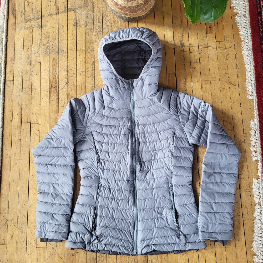 Light Gray Columbia Women's Packable Hooded Puffer Jacket Sz M